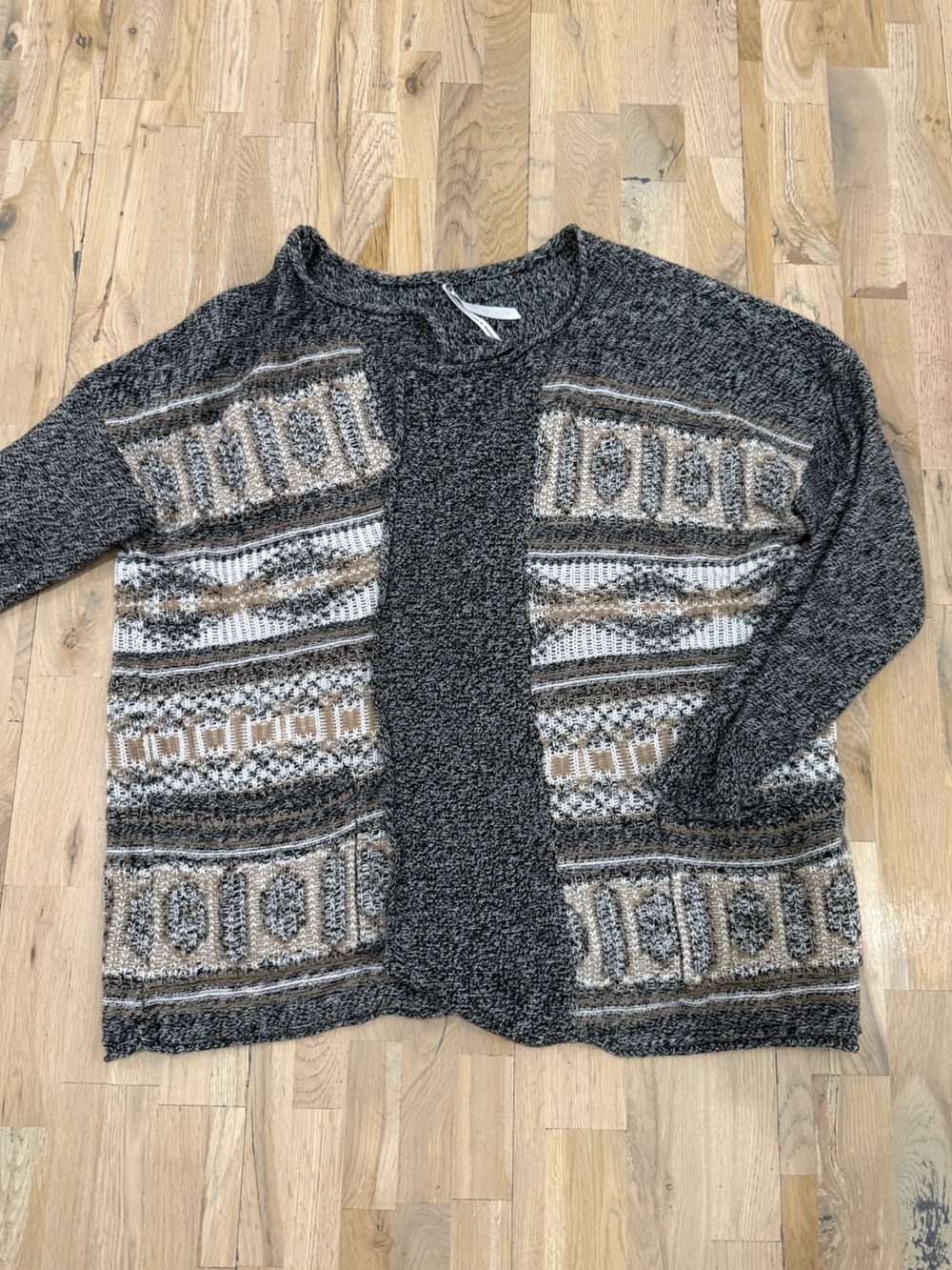 Leo & Nicole Cozy Black, Cream & Brown Patterned Women's PLUS Cardigan | 2X